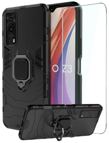 Image of DERHAN Case for Vivo Y72 5G / Vivo Y52 5G, Cover with TTempered Glass, Shockproof Armour Phone Case with 360° Rotating Stand - Black
