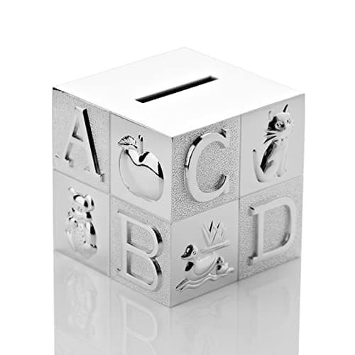 Image of Personalised Silver Plated ABC Cube Money Box - Engraved Christening Baby Nursery Gift