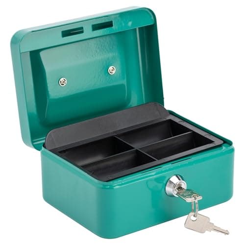 Image of Burg-Wächter lockable cash box with key and coin insert, small, sheet steel, Money 5015, turquoise-green