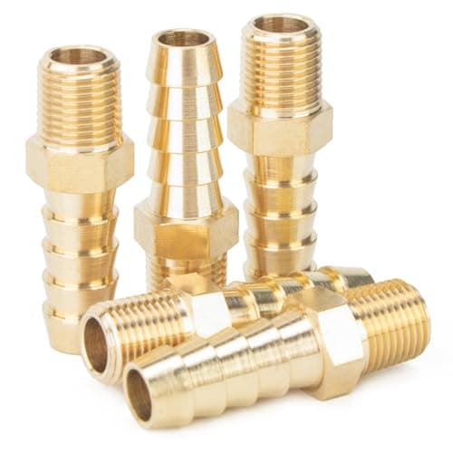 Image of LTWFITTING Brass 3/8-Inch Male BSPT x 8mm Hose Barb Coupler Adapter Fitting for Vehicle Fuel System, HVAC System (Pack of 5)