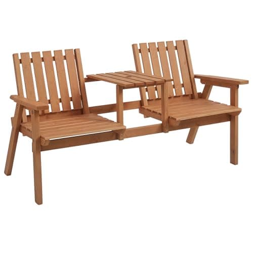 Image of Outsunny Wooden Garden Loveseat, 2-Seater Garden Chair with Table & Parasol Hole, Outdoor Bench for Porch, Patio, Orange