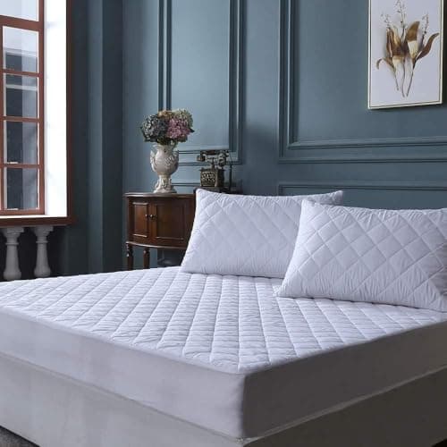 Image of 100% Egyptian Cotton Quilted Pillow Protector 2 Pack, 200 Thread Count Pillow Protectors Cover Breathable UK Standard Size 50 x 75cm