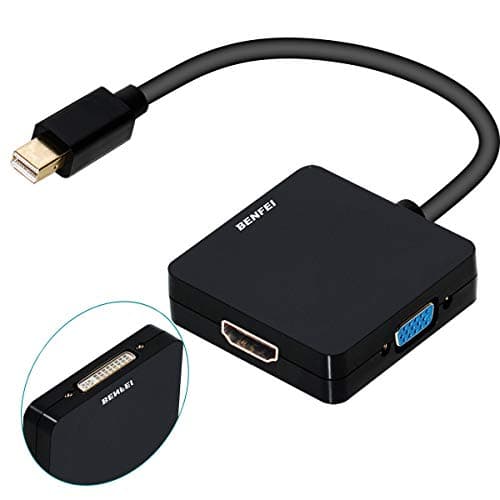 Image of BENFEI Thunderbolt Adapter, 3-in-1 Mini DisplayPort to HDMI DVI VGA, Compatible for MacBook Air 2010-2017, MacBook Pro 2010-2015,Mac Mini 2010-2014, Surface pro 1 2 3 4