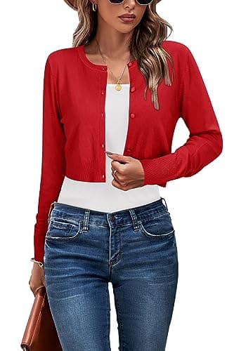 Image of Newshows Cardigans for Women UK Short Bolero Cropped Shrug for Dress Ladies Summer Cardigan Red,M