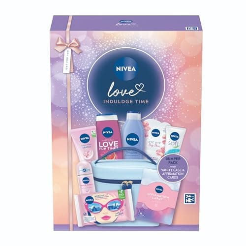 Image of NIVEA Love Indulge Time Gift Set (9 Products) – Women's Gift Set – Includes Shower Gel, Anti-Perspirant, Body Lotion, Skincare Products - with Affirmation Cards and Cosmetic Bag