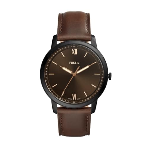 Image of Fossil Watch for Men The Minimalist 3H, Quartz Movement, 44 mm Black Stainless Steel Case with a Leather Strap, FS5551