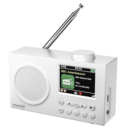 Image of Mycket DAB Radio Portable, DAB Plus Digital Radios with Bluetooth, USB Rechargeable FM Radios, Battery Powered Small Radio,Dual Alarms Clock,Sleep Timer, 40 Presets Stations, 2.4" Large Colour Display