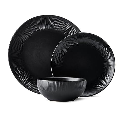 Image of Mikasa Jardin Midnight 12-Piece Dinner Set, Stoneware Dinner Set for 4 with Dinner Plates, Side Plates and Bowls, Black - Gift Boxed & Dishwasher Safe