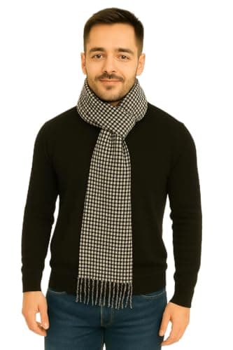Image of Gaffer Men Scarf Wool Blend Soft Plaid Check Women Knit Neckwear 200×32 cm Long Winter Warm Neck Double Sided Scarves Unisex Grey - SR04 200cm x 32cm