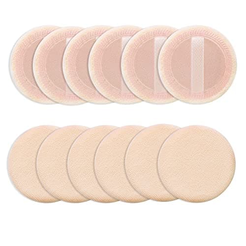 Image of Sibba Loose Powder-Puff 12 Pieces Round Velour Face Makeup Compact Body Container Setting Pressed Blending Foundation Cream Make Up Ribbon Strap Sponge Cushion Applicator (Skin Color)