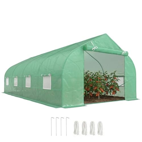 Image of Outsunny Polytunnel Greenhouse with Windows and Door, Walk in Greenhouse for Garden, Backyard (6 x 3 M)