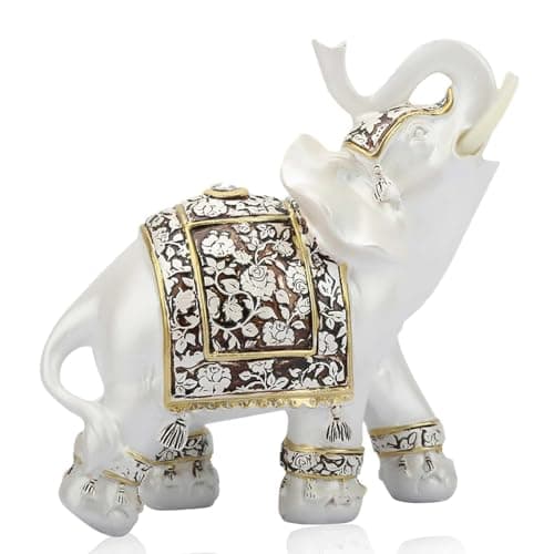 Image of HERCHR Elephant Statue Ornament Feng Shui Lucky Wealth Elephant Statue Sculpture 5.3x2.6x5.5in Resin Elephantfigurine Artisanal for Home Office Decor