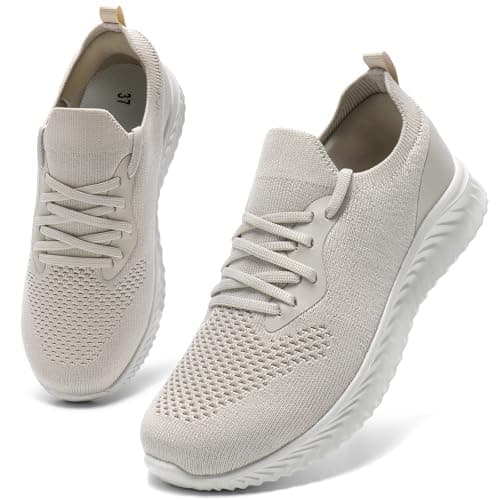 Image of HKR Womens Trainers Comfortable Slip on Shoes for Women Lightweight Gym Workout Road Running Shoe Taupe UK 6