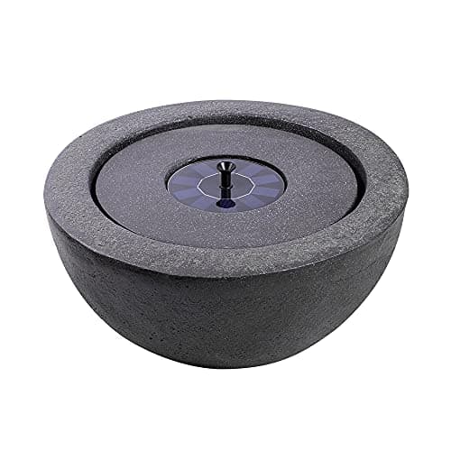 Image of allpondsolutions Bowl Stone Solar Water Feature for the Garden - Dark Grey | Contemporary Modern Outdoor Solar Water Fountain, Self Contained - 50.5 x 50.5 x 24.5cm
