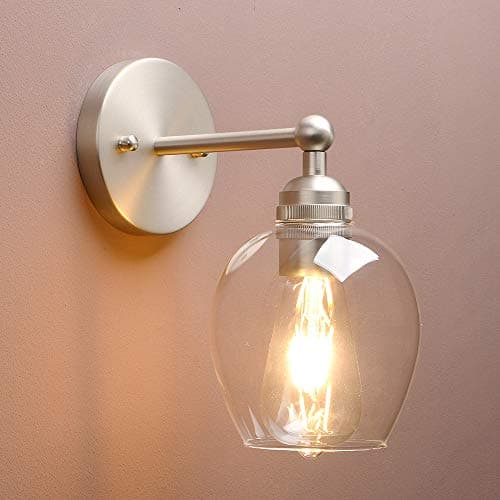 Image of Yosoan Nordic Industrial Loft Rustic Glass Wall Light Fittings, Decorative Up/Dowm Wall Sconces Lighting for Kitchen Bedroom Corridor Cafe Bar Restaurant (Brushed)