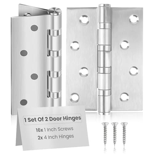 Image of MSC Stainless Steel Door Hinges 4 Inch – Heavy Duty - Ball Bearing - Outdoor Hinges for Wood, Internal Doors, Rust-Resistant, Silent Operation, Chrome Finish with Screws, Pack of 2, Silver