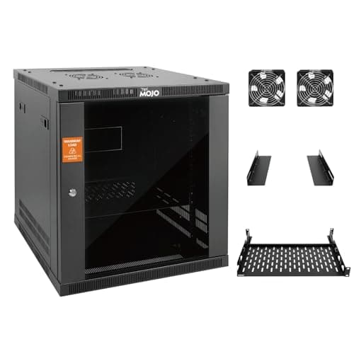 Image of Tecmojo 12U Wall Mount Rack,17.7 Inch Depth Enclosed Wall Mount Rack Kit Includes 1U Shelf,L-Shaped Bracket, 2XCooling Fan,Lockable Door & Hardware,12U Rack for 19 Inch Equipments,Glass Door