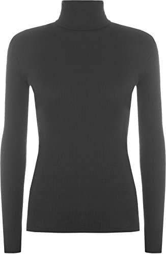 Image of LUXE FASHION Women Ladies Ribbed Stretch Polo Turtle Neck Rib Top Jumper UK Size S/M-XXXL Black
