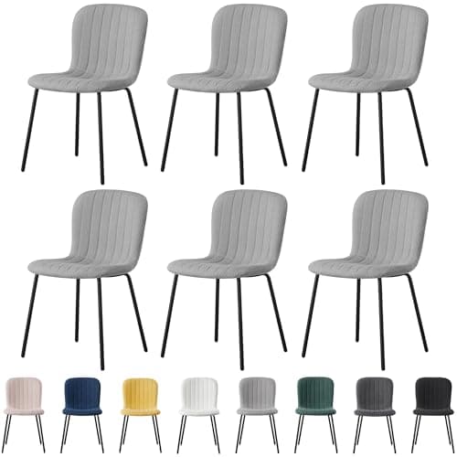 Image of mcc direct Set of 6 Soft Fabric Dining Chairs with Upholstered Seat and Metal Legs for Dining Room, Living Room and Kitchen Room - New Bella (Light Grey)