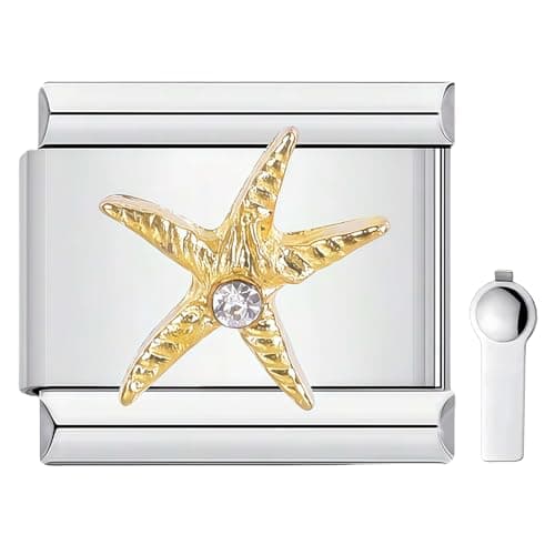 Image of ZEKW Personalized Marine Life Charm – 9mm Stainless Steel Italian Link Bracelet Accessory with Installation Tool (Yellow Starfish)