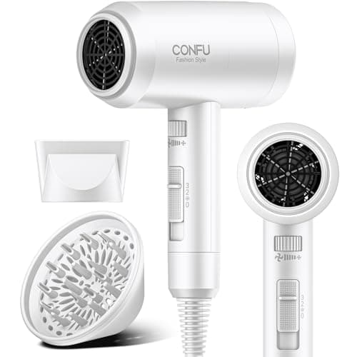 Image of CONFU 1800W Hair Dryer, Ionic Hair Blow Dryer, Lightweight Hair Dryers with Cool Shot Button & Diffuser & Concentrator for Travel Salon Home Use (White)