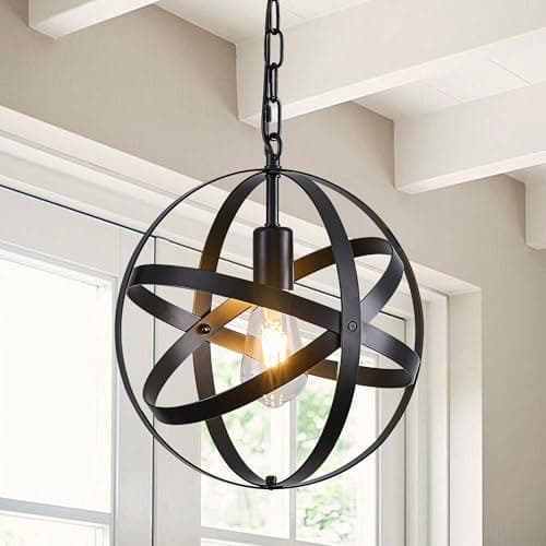 Image of Ganeed Pendant Light Industrial Globe Farmhouse Lighting Vintage Chandelier Spherical Hanging Ceiling Fixture for Kitchen Island Dining Table E27 Black 1 Light