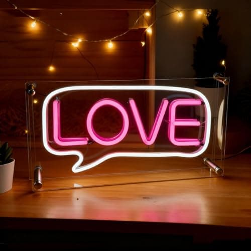 Image of Maimeili Pink Love LED Neon Acrylic Lightbox Light Up Letters Neon Sign Box with USB Home Bedroom Dorm Bar Coffee Shop Workshop Office Table Party Wall Decor