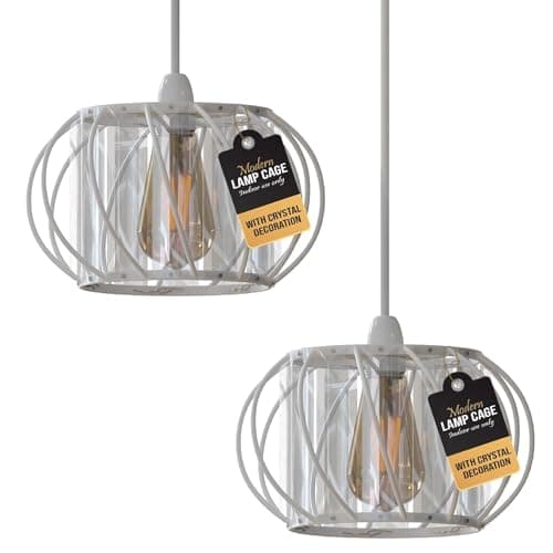 Image of 2Pcs Modern Crystal Glass White Light Shade Height 10 cm, Width 18cm Easy Fit Metal Hanging Ceiling Pendant Light Fixtures Chandelier Light Fitting Lamp Cage for Hallway Dining Room (White)