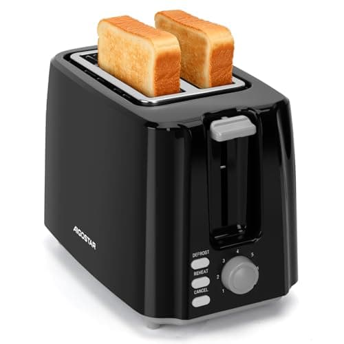 Image of Aigostar Toaster 2 Slice - Compact Design Toaster with Wide Slot, 7 Browning Levels, High Lift, Defrost/Reheat/Cancel Functions, Removable Crumbs Tray, 750W, Black - Warrior