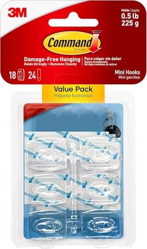 Image of Command Mini Hook, Value Pack of 18 Mini Hooks and 24 Small Adhesive Strips, Transparent - Damage Free Hanging - Holds up to 225 gm (Packaging May Vary)