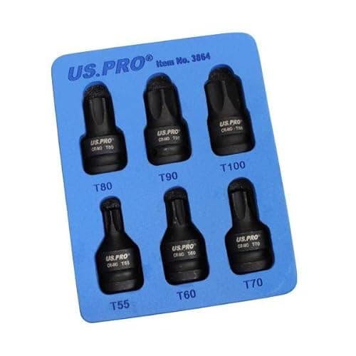 Image of US PRO Tools 6pc 1/2" DR Impact Star Torx Bit Socket Set T55 T60 T70 T80 T90 T100 3864