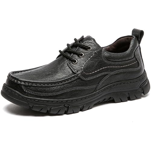 Image of CuteFlats Mens Genuine Leather Casual Shoes, Retro Lace-Up Dress Shoes - Work & Utility Footwear Black