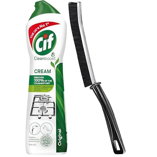 Image of Cream Cleaner & Crevice Cleaning Brush Bundle | Cif Original Cream Cleaner 500ml for Tough Dirt Removal | Multi Surface Cleaner for Kitchens, Bathrooms & Floors | Amara Grout Brush for Deep Cleaning