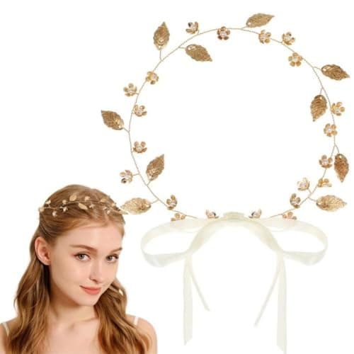 Image of KAEGOUSY Gold Leaf Headband for Women Gold Leaf Headband Pearl Headpiece Leaf Girl Headpiece Leaf Hair Vine Leaf Wedding Hair Accessories for Kids Girl Women