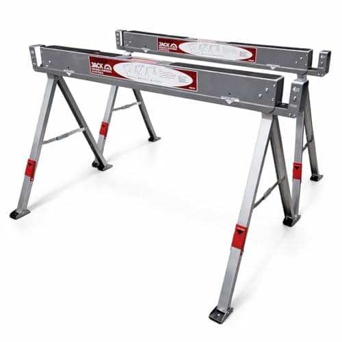 Image of LUMBER JACK Steel Folding Saw Horse Heavy Duty Twin Pack 1180kg Capacity Supports Slots for 2 x 4 Timber Includes Carry Handle & Non-Slip Pivoting Rubber Feet Sawhorses
