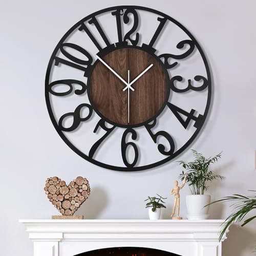 Image of Mee 2ou Large Wall Clock for Living Room Decor, 50CM/20 Inch Non Ticking Silent, Battery Operated Modern Vintage Extra Large Decorative Wall Clock for Bedroom Kitchen