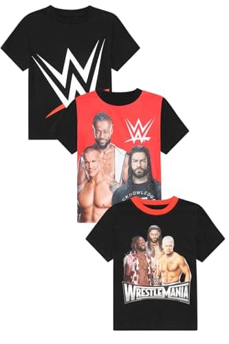 Image of WWE Boys 3 Pack Kids T-Shirts Childrens World Wrestling Entertainment Multipack Tshirt (6-7 Years) Multicoloured