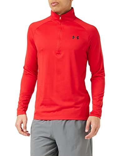 Image of Under Armour Men's Tech 2.0 1/2 Zip-up Long Sleeve T-shirt Sweatshirt, Red (602)/Black, XXL Tall