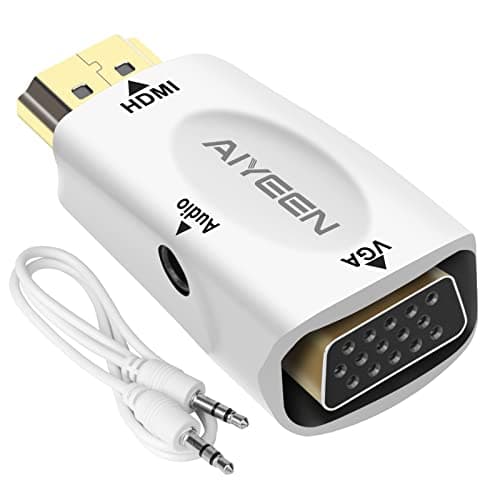 Image of AIYEEN HDMI to VGA Adapter, 1080p HDMI Male to VGA Female Adapter with 3.5mm Audio Jack Cable Compatible with Monitor, Laptop,Computer, Projector, HDTV, Chromebook and More (White)