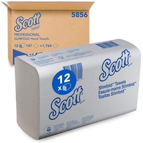 Image of Scott Slimfold Paper Towels, 1-Ply, White, Ultra-Absorbent & Tear-Resistant, Airflex Technology – Compact Folding Towels for Washrooms, 12 Clips x 147 Paper Towels (1,764 Total), Model Nr. 5856