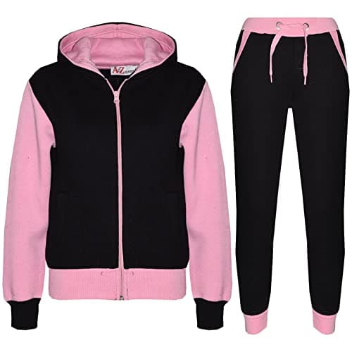 Image of A2Z 4 Kids Girls Boys Tracksuit Plain Camouflage Contrast Fleece - T.S Plain 101 Baby Pink 9-10
