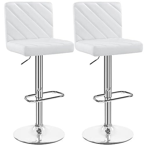 Image of Yaheetech Bar Stools Set of 2, PU Leather Adjustable Swivel Barstools, Dining Stools with Footrest for Kitchen Island Counter/Home Bar, White