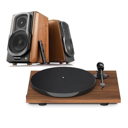 Image of Edifier S1000MKII Active Bluetooth Bookshelf Speakers with Pro-Ject E1 BT Bluetooth Turntable - Walnut