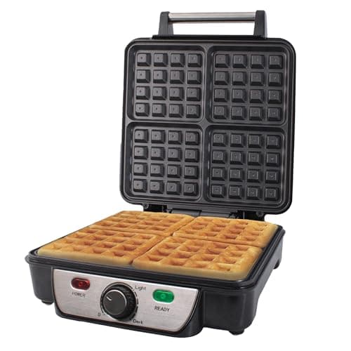 Image of Quest 35940 Four Slice Deep Fill Waffle Maker/Non-Stick Hot Plates/Adjustable Temperature/Stainless Steel with Cool Touch Handle / 1100W