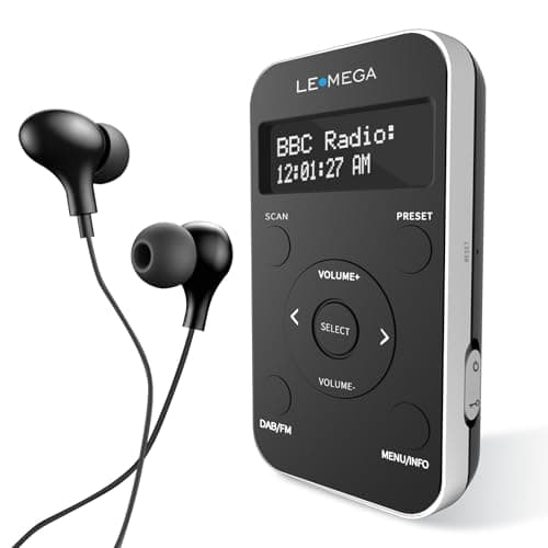 Image of LEMEGA PR1L Pocket DAB Radio, FM Radio, Portable DAB+ Radio, Headphone Included, Rechargeable battery,20 Presets, LCD Display, Sports DAB Radio with Lockable Switch.Black/Silver