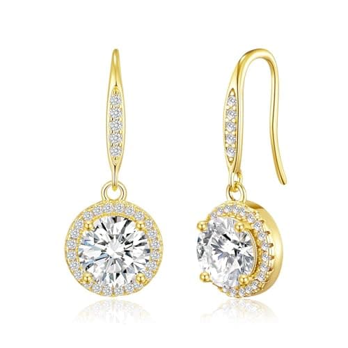 Image of Philip Jones 18k Gold Plated Halo Drop Earrings Created with Zircondia® Crystals