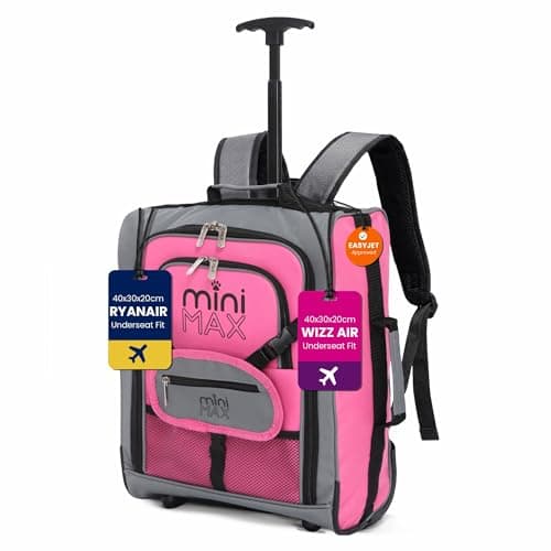 Image of Aerolite MiniMAX 40x30x20cm Ryanair & Wizz Air Max Size Kids Childrens Lightweight Under Seat Carry On Cabin Hand Luggage Flight Travel Backpack Trolley Bag 40x30x20 2 Wheels (Pink)