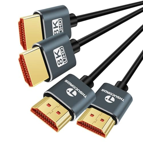 Image of Thsucords Ultra Thin 8K 4K HDMI Cables 5M 2 Pack, Slim & Flexible Soft High Speed HDMI 2.1 Lead Support 4K@120Hz 8K@60Hz 48Gbps Compatible with Roku TV/HDTV/PS5/Blu-ray