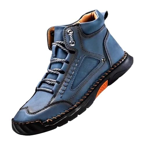 Image of Mens Lace up Boots Orthopedic Wide Fit Leather Trainers Casual Arch Support High Top Shoes Comfortable Flat Platform Boot High Top Sneakers Outdoor Hiking Trekking Footwear (Dark Blue, 8)