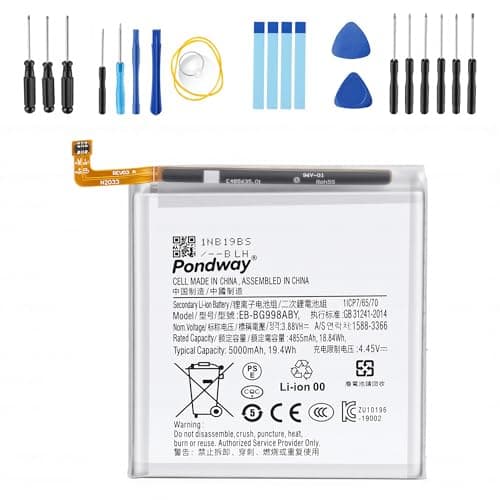 Image of Pondway 5000mAh 3.88V EB-BG998ABY Replacement Battery Compatible with Samsung Galaxy S21 Ultra SM-G998 Smartphone Rechargeable Li-ion Phone Battery with Repair Tool